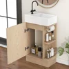 19" Small Single Bathroom Vanity with Sink,1 Door,Toilet Paper Holder and 2 tier Shelves,Natural Wood Bathroom Vanity Sink 3