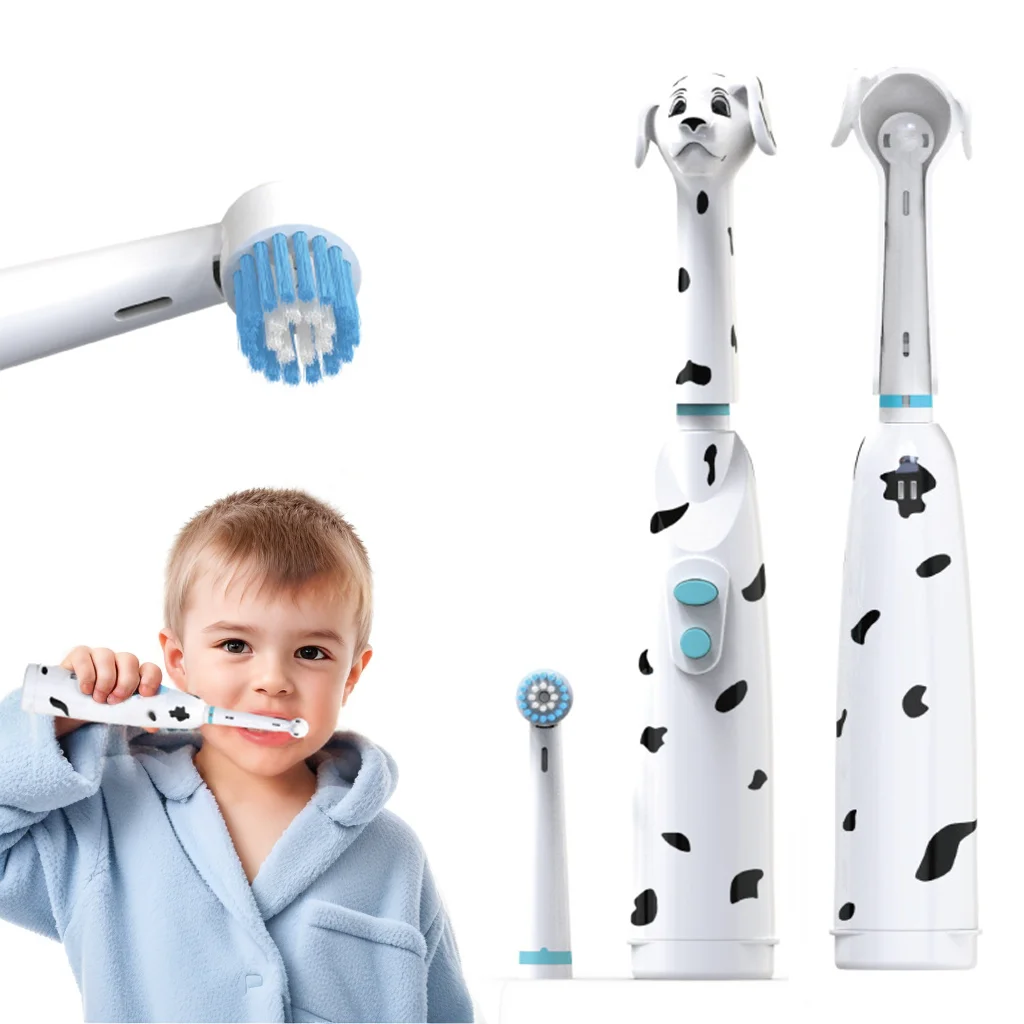 Children's Electric toothbrush kids baby spotted dog features dust cover cartoon type children round head battery 1