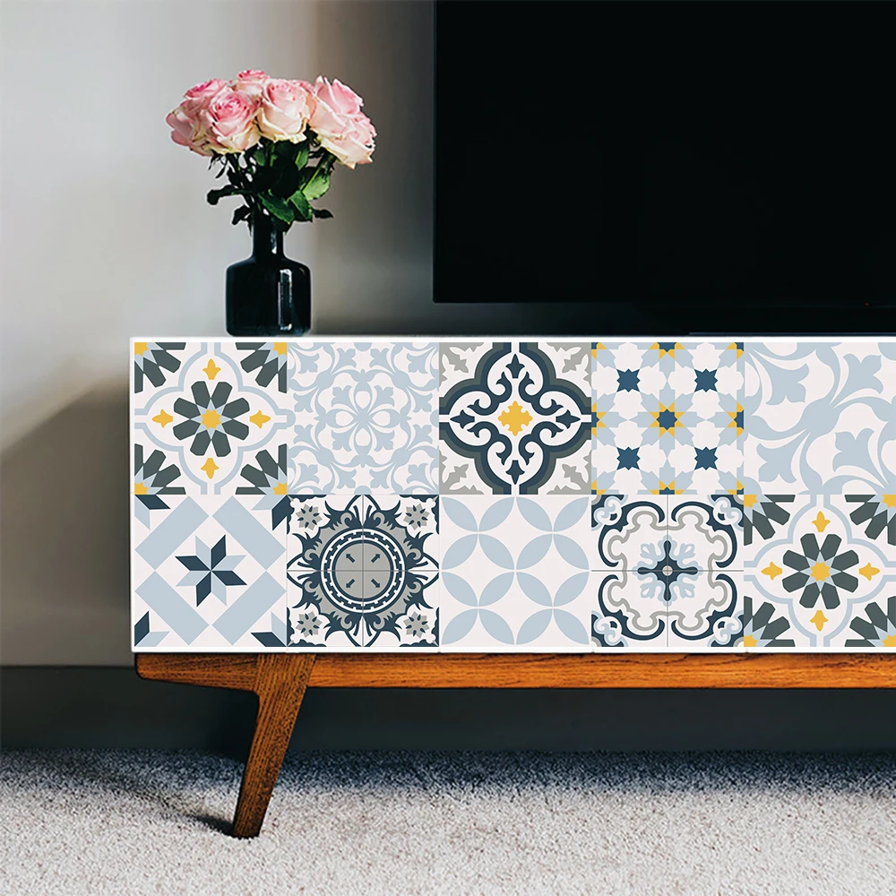 Description Picture 3 of item28 Styles Bohemian Style Tiles Floor Wall Sticker Kitchen Bathroom Living Room Wear-resistant Home Decor Art Wall Decals