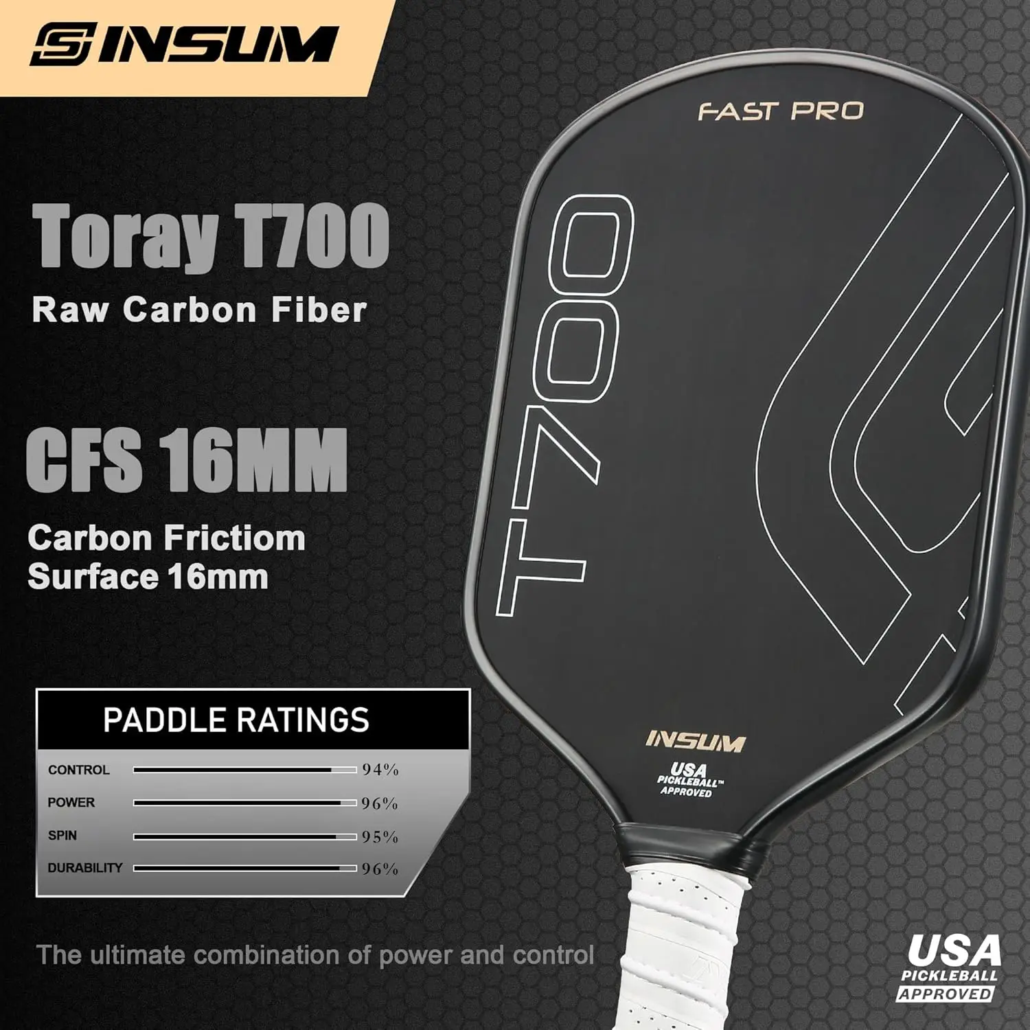 T700 Hybrid Pickleball Paddles, 16mm USAPA Approved, Toray T700 Carbon Fiber, Lightweight Super Fast Speed for Extra Pro Power