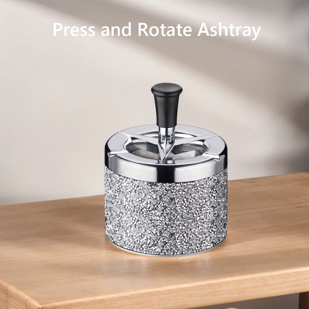 Spinning Ashtray with Lid Self-Cleaning Ashtray Windproof Car Ashtray Metal Desktop Ashtray for Cigarette Smoking