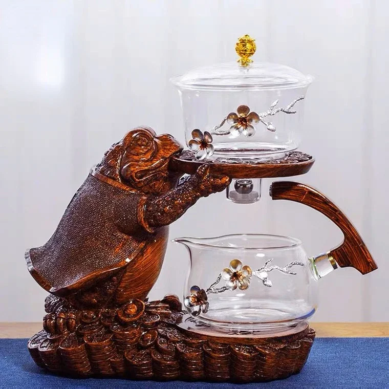 Heat-resistant Glass Teapot Holder Set Teapot Tea Maker Creative Tea Toad Shape Base And Cup Automatic