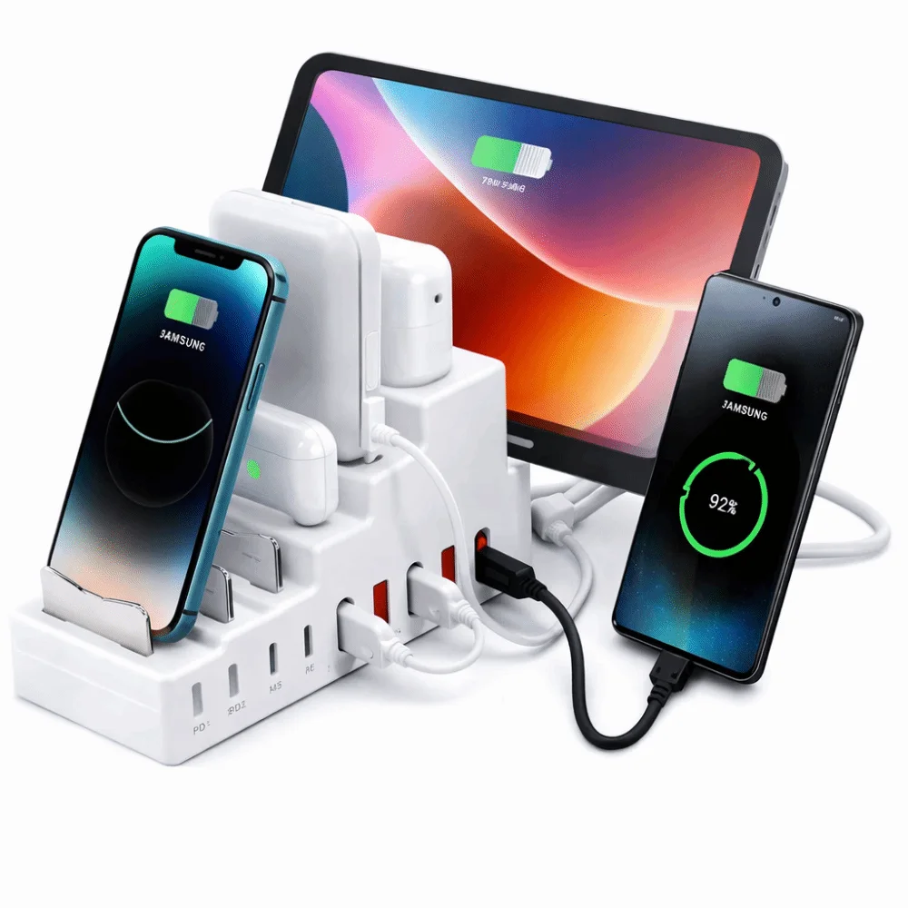 66W 전원 소켓 브래킷 충전기 4USB 포트 4타입 C 포트 데스크탑 충전 멀티탭 PD 고속 충전 8포트 소켓