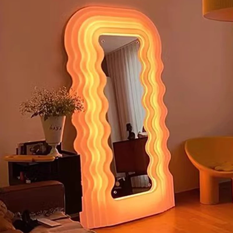 LED 웨이브 라이트 미러, 현대 화장대 서 소녀 전신 미학 미러 스타, 북유럽 럭셔리 스피겔 거실 장식 