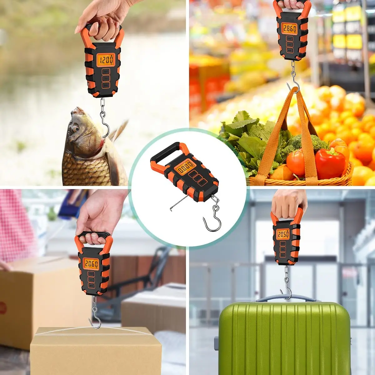 Règle de pêche numérique 50 kg, balance de pêche postale suspendue à un hameçon, balance à bagages étanche 50 kg (110 lb) avec ruban de mesure_voghion.com
