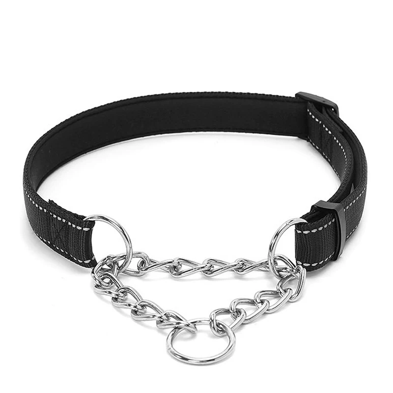 CAWAYI KENNEL Reflective Dog Slip Collar Adjustable Dog Collar Stainless Steel Chain Slip Collar Nylon for Cats Dogs Necklace 