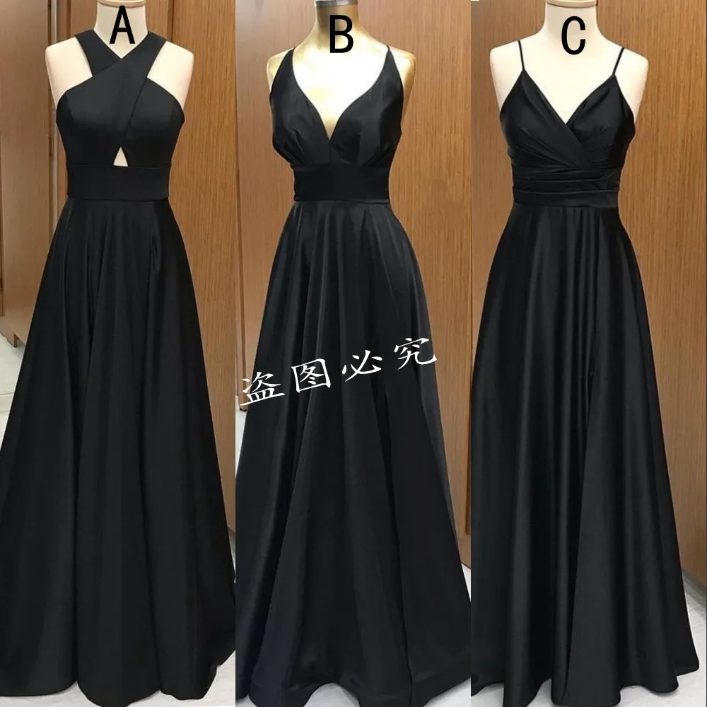 Bridesmaid Dresses Wedding Party For Women 2022 Elegant Black Satin A Line Long Night Woman's Evening Formal Gowns