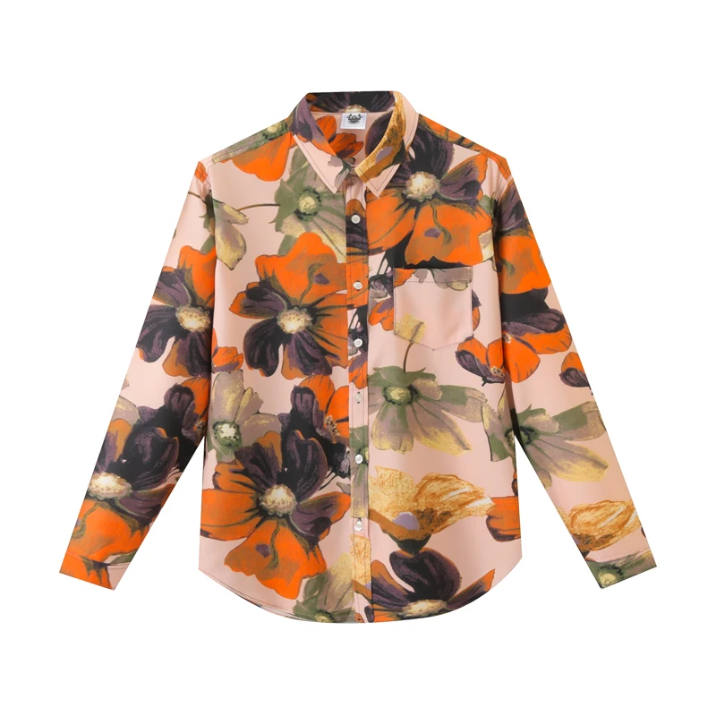 

European and American men's wear summer 2022 new Long sleeve lapel single breasted flower dyed print Fashion shirt