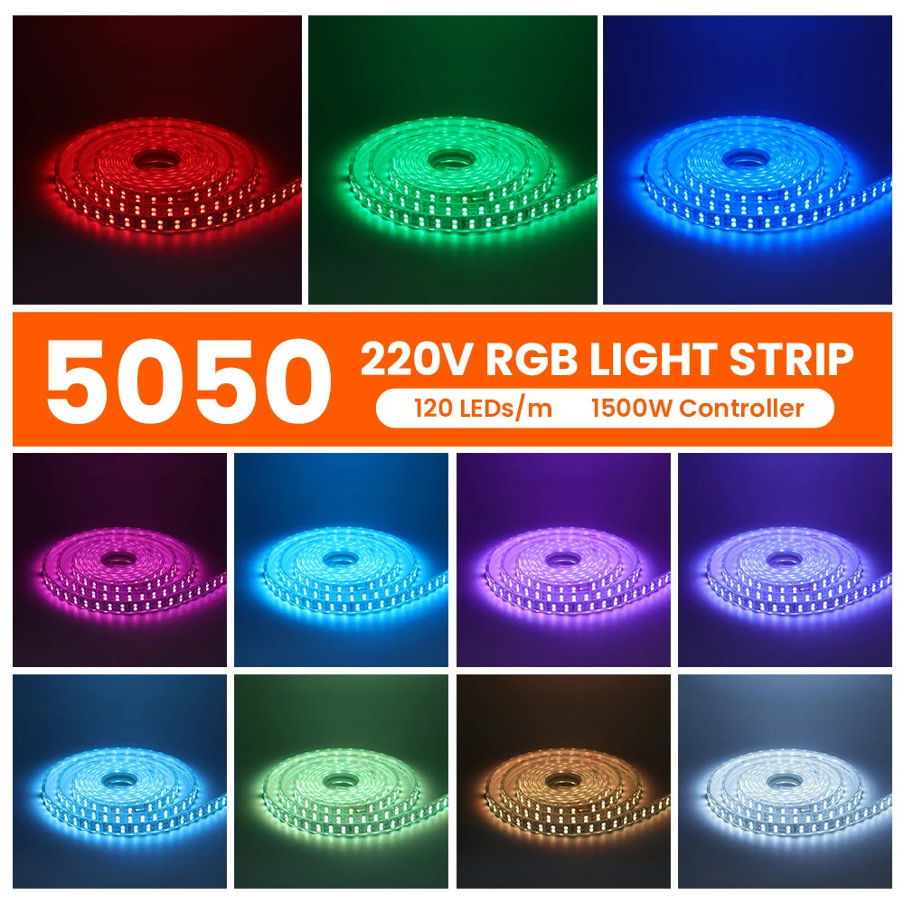 WIFI Bluetooth APP Control High Bright RGB LED Strip AC 220V  Waterproof120leds/m SMD 5050 Flexible Ribbon Tape Rope Lights - AliExpress