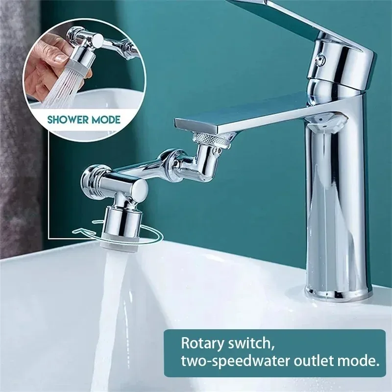 1080° Rotatable Extension Faucet Sprayer Head 2 Spray Modes Universal Bathroom Tap Extend Adapter Aerator 3