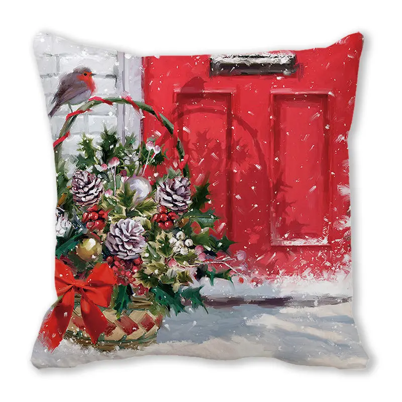 Christmas Elements Polyester Pillowcover Merry Christmas Party Decor Cushion Covers Winter Holidays Xmas Pillowcase for Couch