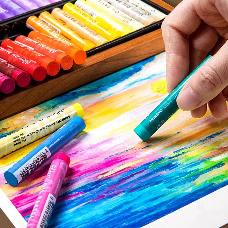 Box of oil pastel crayons stock photo. Image of concentration