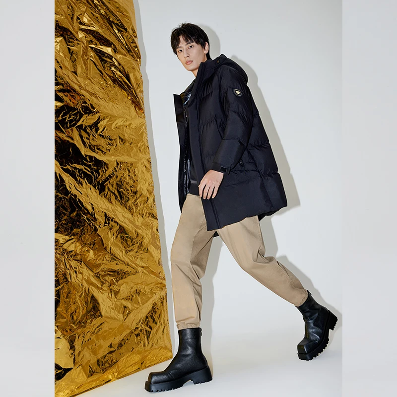 Chericom New Men's Winter Down Jacket Long Thickened Goose Down Warm Padded Coat Hooded Solid Loose Puffer Jacket 299635