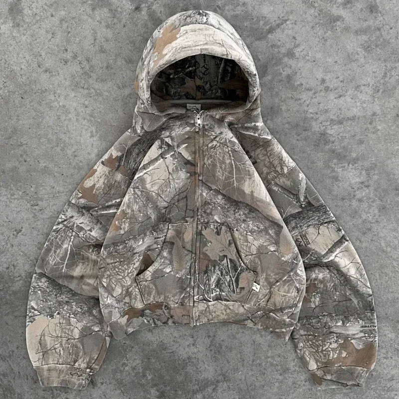 New Wild World Leaf Streetwear Camouflage Print Oversize Camouflage Sweatshirt Harajuku Goth Retro Fashion Hoodie Men Women Tops 2