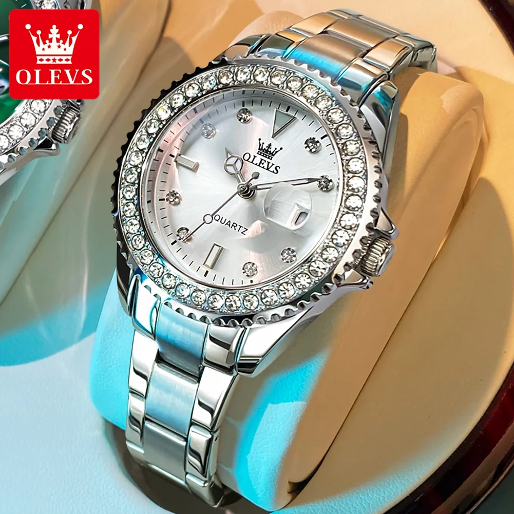 

OLEVS Original Diamond Lap Quartz Watch for Women Fashion rolex Style Ladies Watch Stainless Steel Waterproof Women's Wristwatch