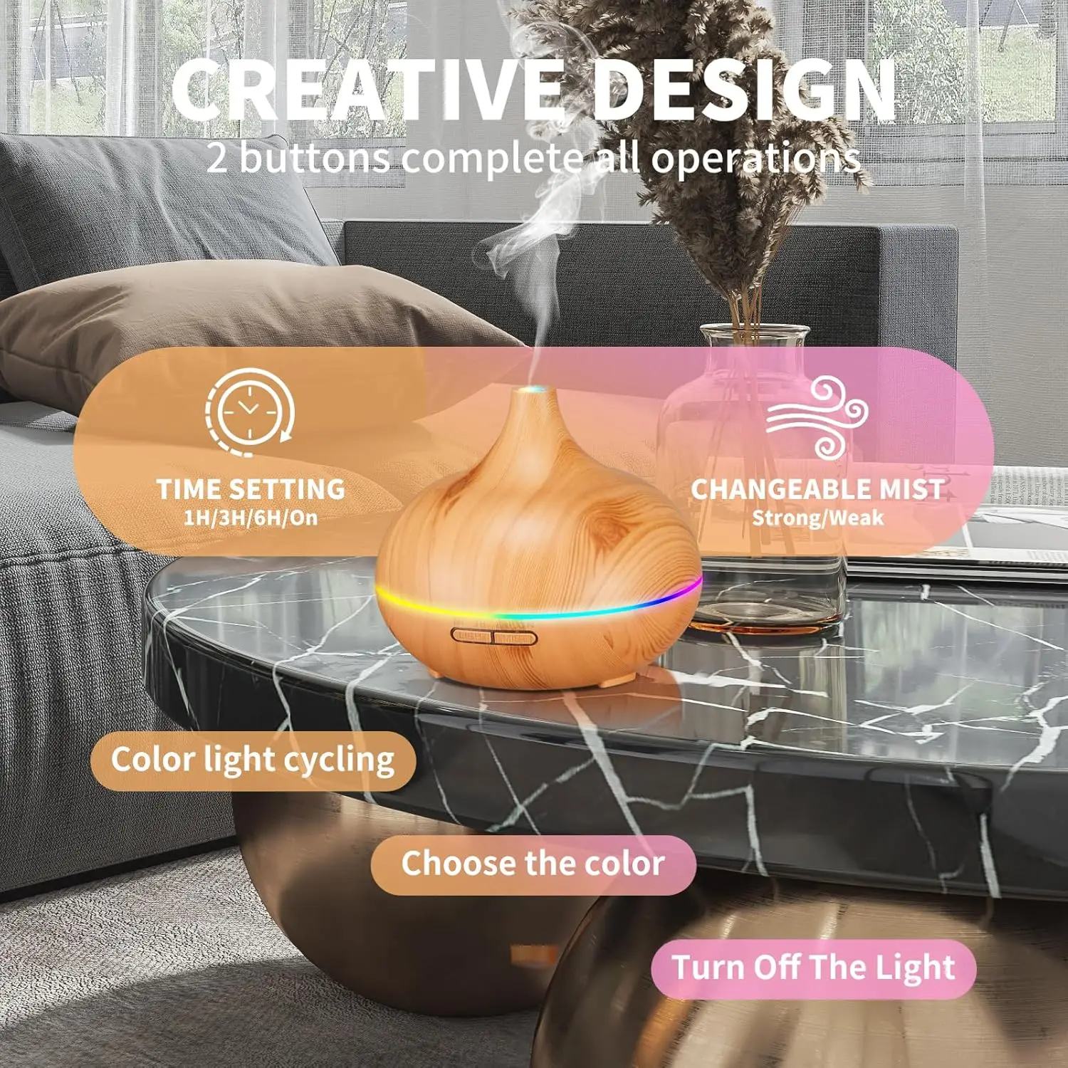 Aroma Diffuser and Cool Mist Humidifier with Quiet Waterless Auto-Off Feature for Home and Office Spaces