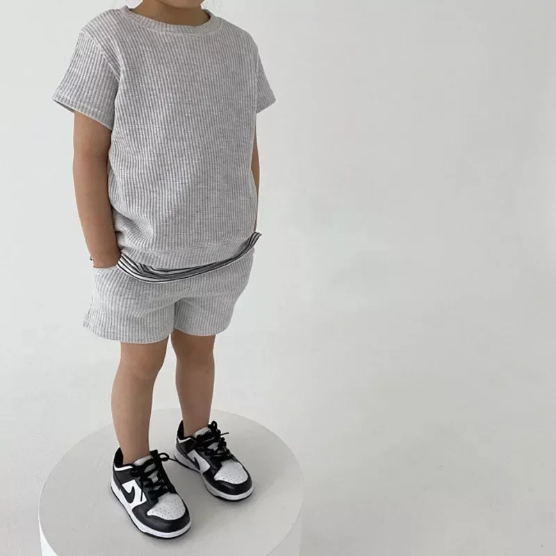 Baby Clothing Set near me Summer children's clothing baby candy color solid color suit boys and girls short sleeved T-shirt shorts casual sports two-piece baby dress and set