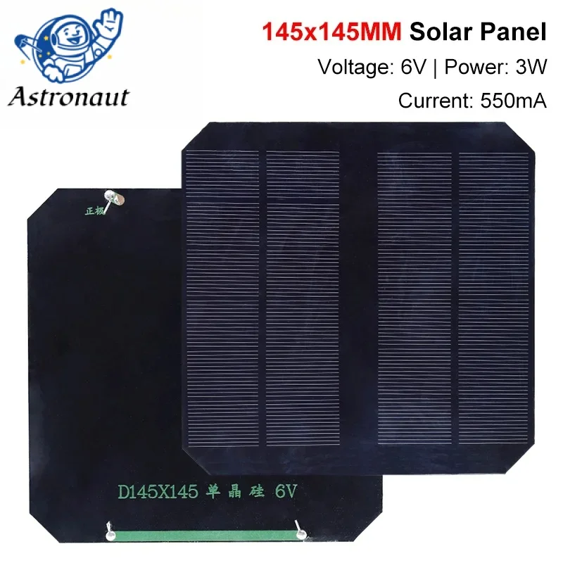 6V 550Ma 3.3W Pannello Solare Policristallino 145*145Mm Mini Sistema Solare Sunpower Fai Da Te Per Caricabatterie Per Cellulare A Batteria