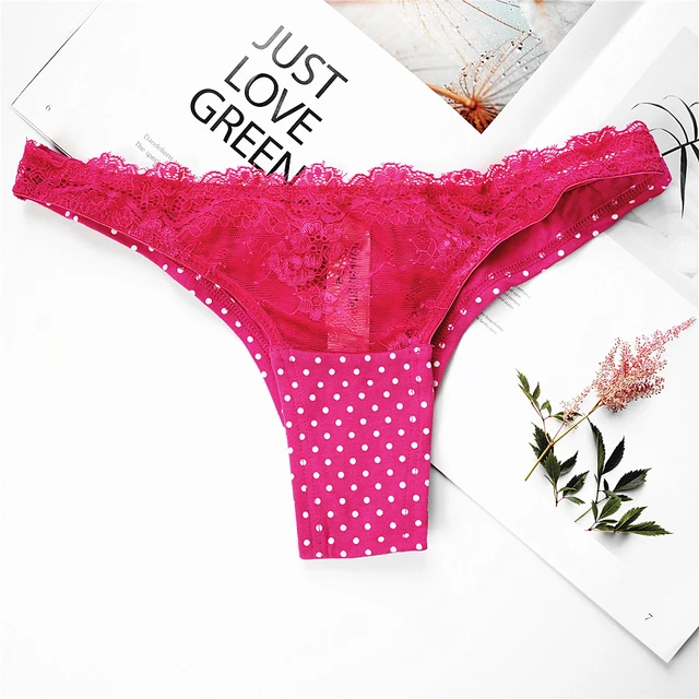 Voplidia New Underwear Women Panties Sexy Women Thongs and G strings Pink  Female Seamless Lace Dot Lingerie PM030