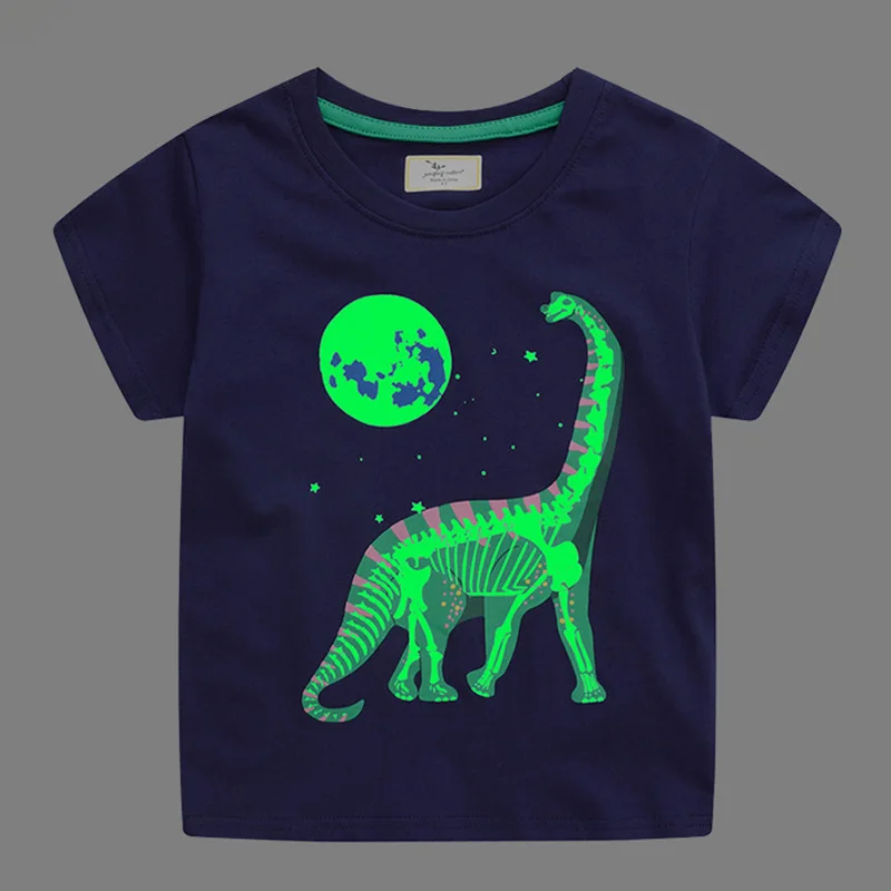 

Noctilucent Dinosaur Pattern T Shirt Boys 2024 Summer New Children's Short Sleeve T-shirt Knitted Top Tees Kids Clothes