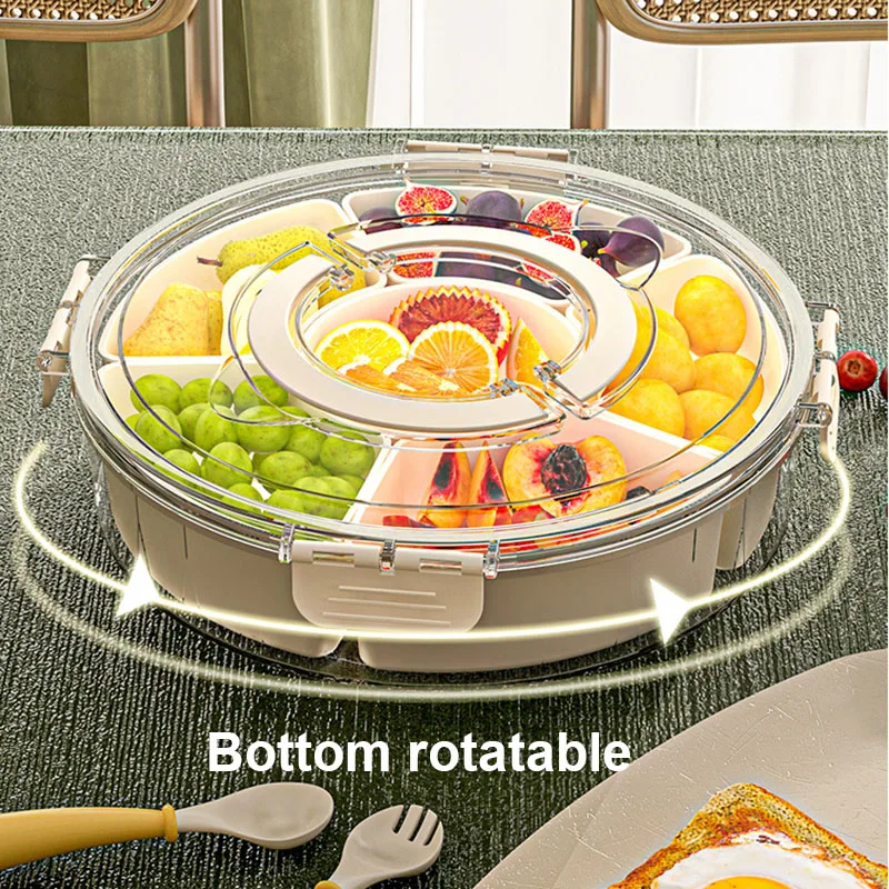 Kitchen Storage Box Six Division Rotating Fruit Tray Sealed Moisture-Proof Snack Box Lid