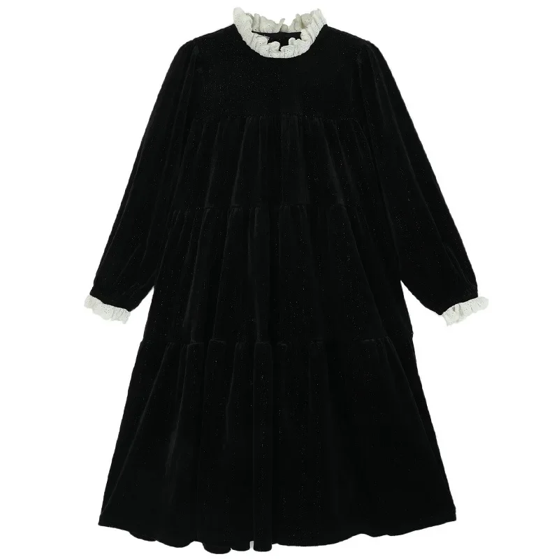 sachin and babi light blue dress Girls Black Velvet Dress 2026 Spring Teenage Kids Fashion Long Sleeve Lace  Neck Princess Dress School Children Casual Dresses