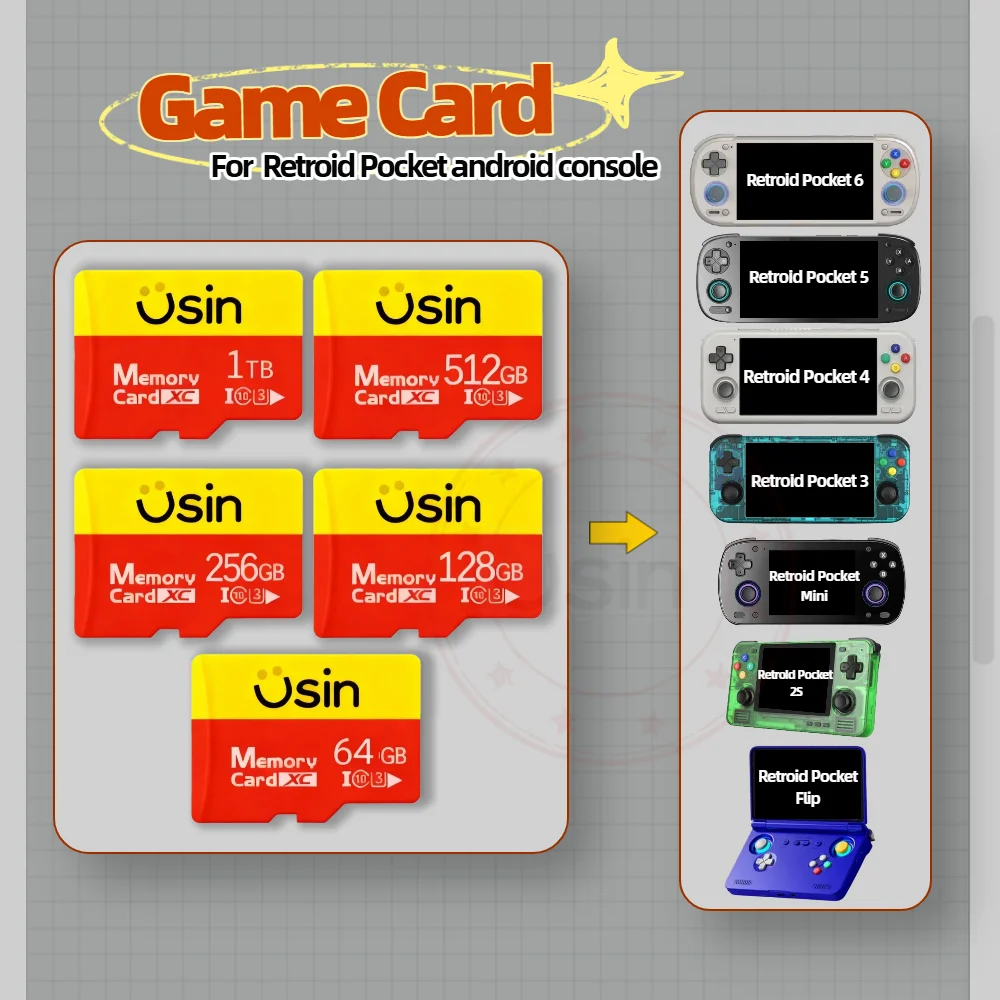 Tarjeta SD para juegos para Retroid Pocket 6 5 Mini Flip 4 3 2S RP6 RP5 RP4 RP3 RP2S RPRPLIP RPMINI, consola portátil de juegos retro, memoria TF 1