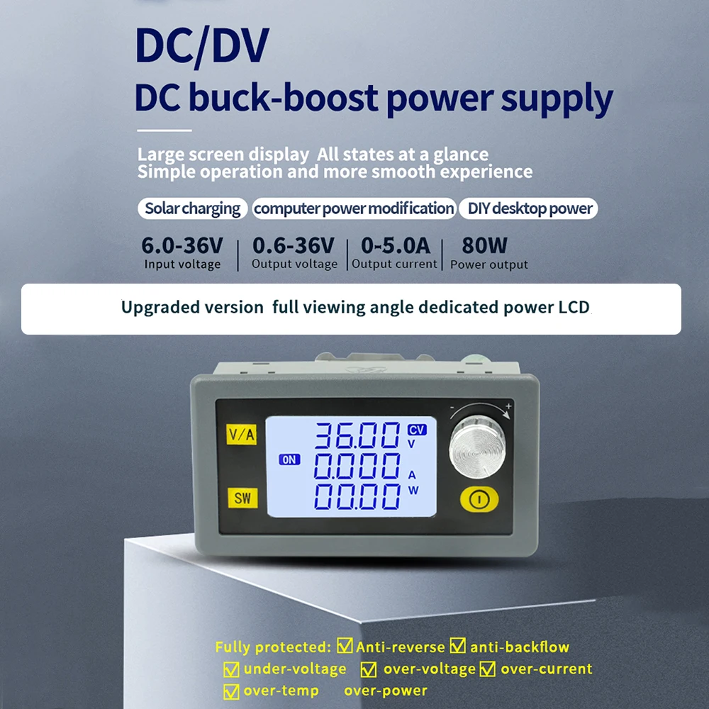 CNC DC Buck Boost Converter regulador de corriente de voltaje ajustable, módulo de fuente de alimentación reductor, 6-36V, 80W, 5V, 12V, 24V