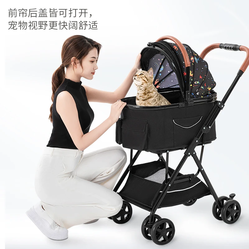 

Bello portable folding pet trolley cat cart bag separation cage small walking dog