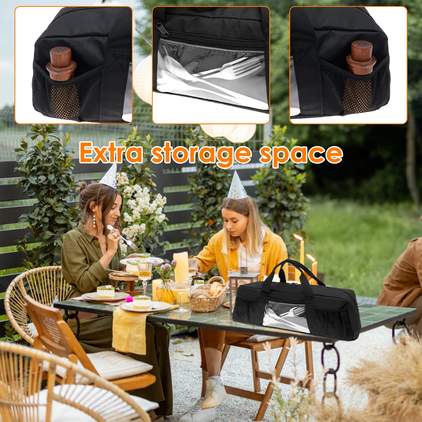 Grill Tool Storage Bag Oxford Cloth Large Capacity Portable BBQ Tool Storage Bag with Pockets and Handles for Outdoor Grilling