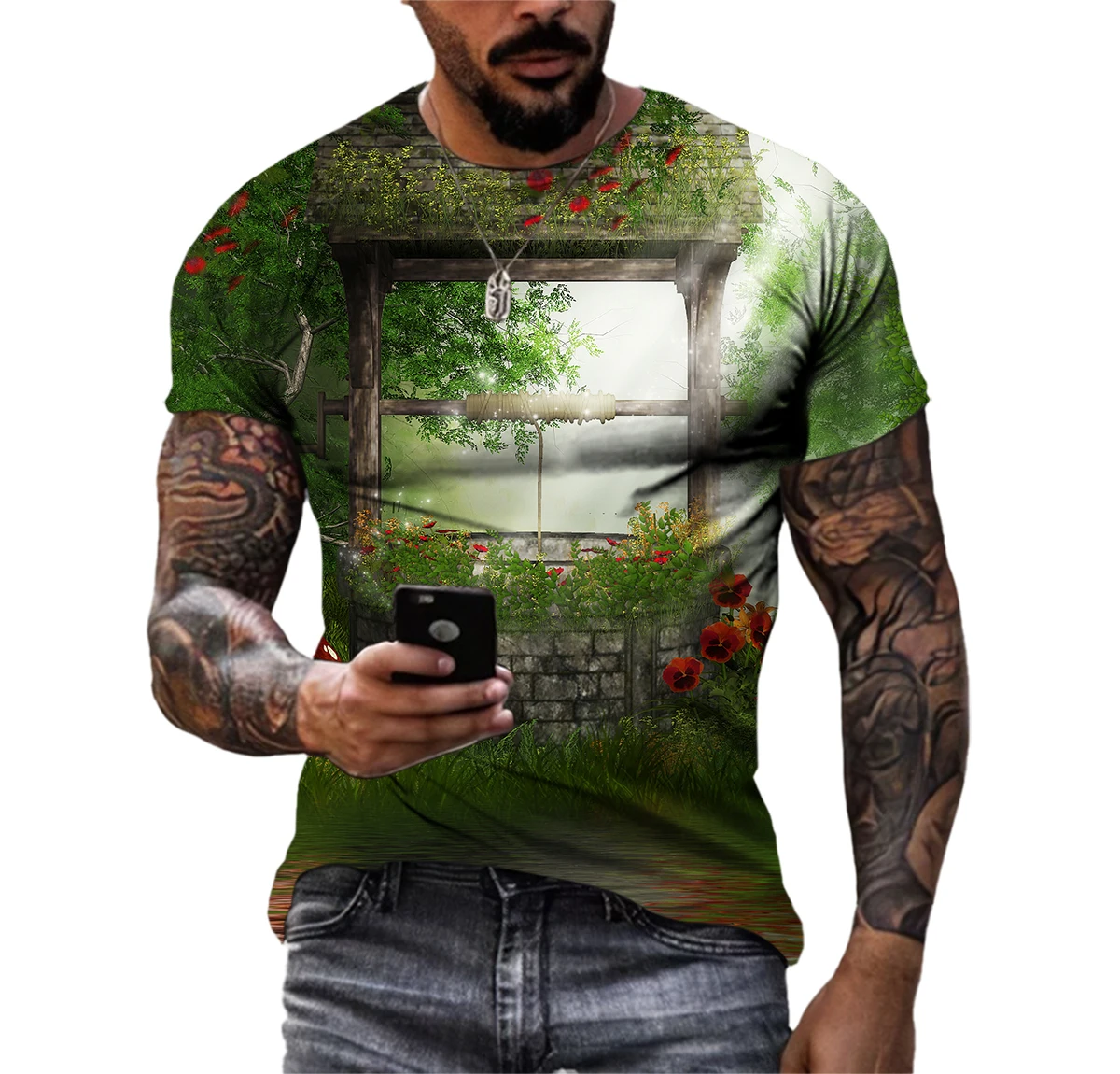 

Summer Nature Fairy Tale Pattern Men's T-shirt Hip Hop 3D Print Personality Neck Short Sleeve Fashion Clothes