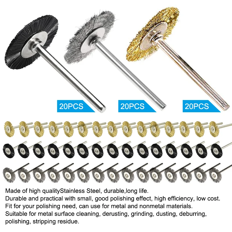 CMCP 20 stücke 22mm Stahl Draht Rad Pinsel Set Für Metall Polieren 3,0mm Schaft Rotary Pinsel Dremel Rotary werkzeug Polieren Werkzeug