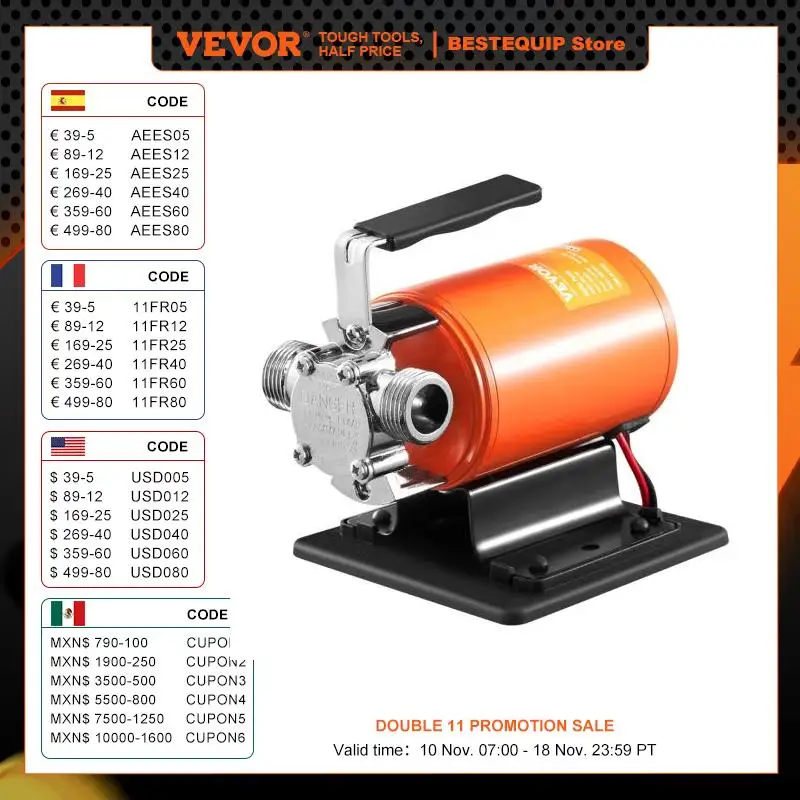Liquid Transfer Pump VEVOR Water Transfer Pump 12V DC 360 GPH 1/10HP Portable Electric Utility Pump with 6 ft Suction Hose Kit Impeller for Garde Use