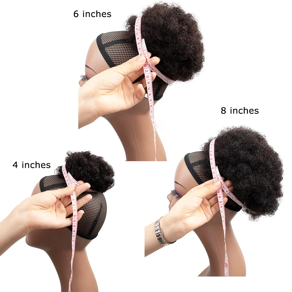 Tanjet Burgundy Afro Kinky Puff Ponytail Human Hair Bun Natural Black Kinky Curly Drawstring Ponytail Brazilian Hair Extensions