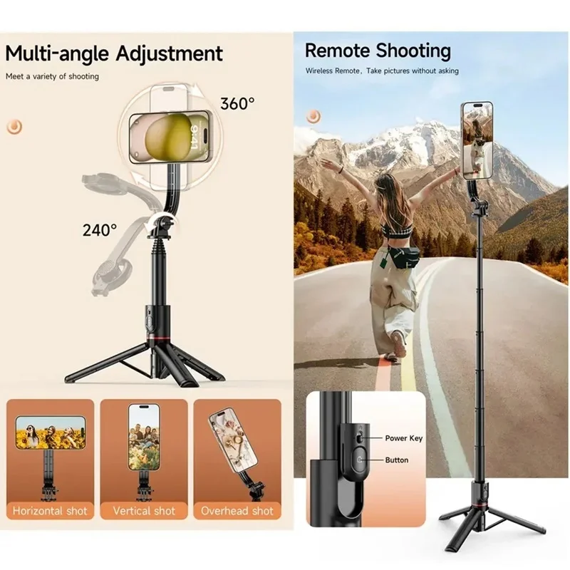 Universal Magnetic Selfie Stick with Bluetooth Remote Cellphone