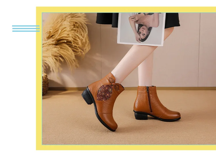 Plus Größe 42, Damen-Stiefeletten mit großem Fuß, hohe Stiefel aus echtem Leder, hochwertige Mama-Winter-Pelzstiefeletten, Damen-Freizeitschuhe – Detail 14
