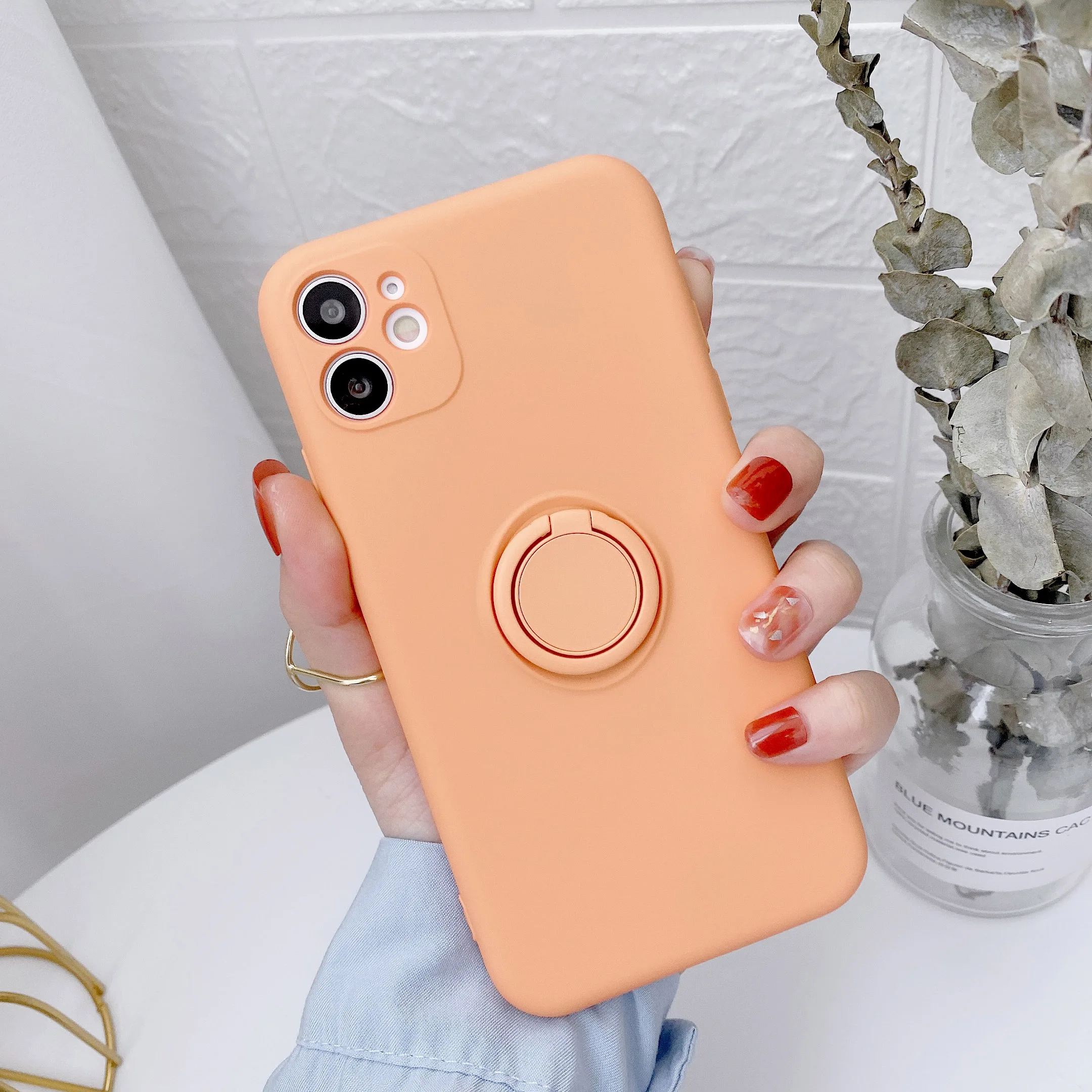 Luxury Shockproof Soft Liquid Silicone Case For iPhone 13 12 11 Pro Max Mini XS X XR 7 8 6s Plus SE 2020 Stand Ring Holder Cover samsung galaxy z flip3 phone case