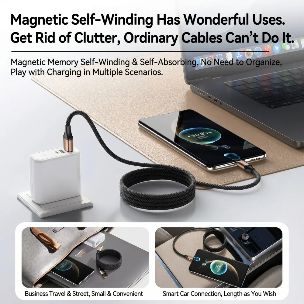 High-Speed 240W Magnetic USB-C Fast Charging Cable with USB-A to USB-C Data Wire