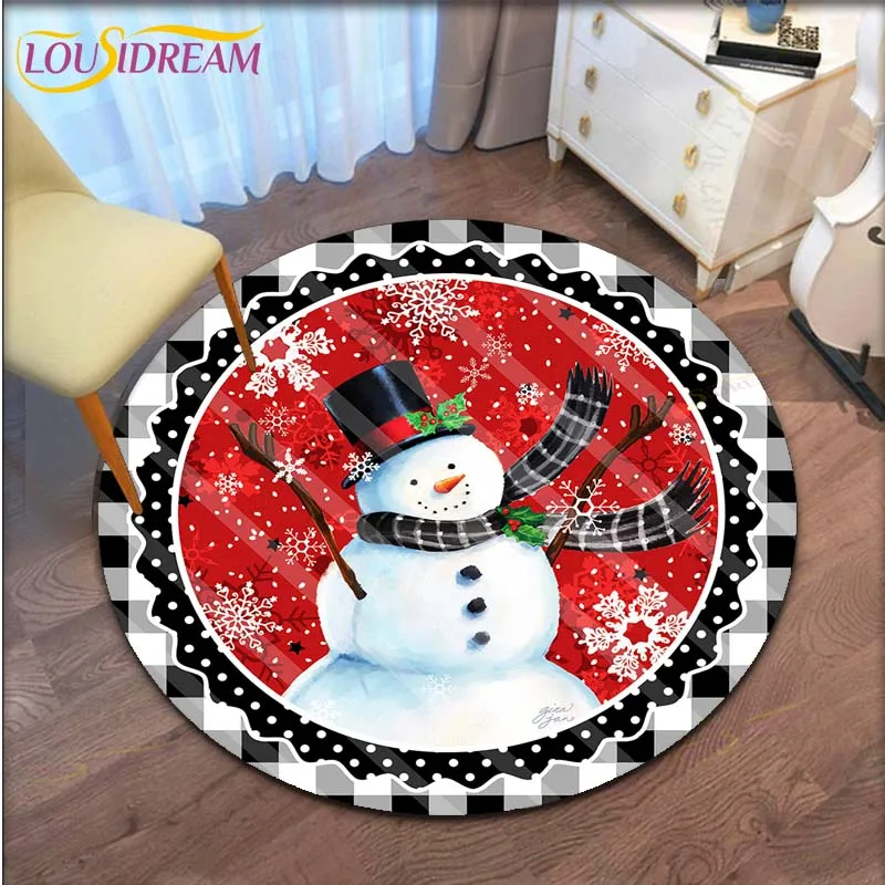 

Snowman Santa Merry Christmas Print Area Rug Round Floor Mat Living Room Carpet Bathroom Kitchen Rug Doormat