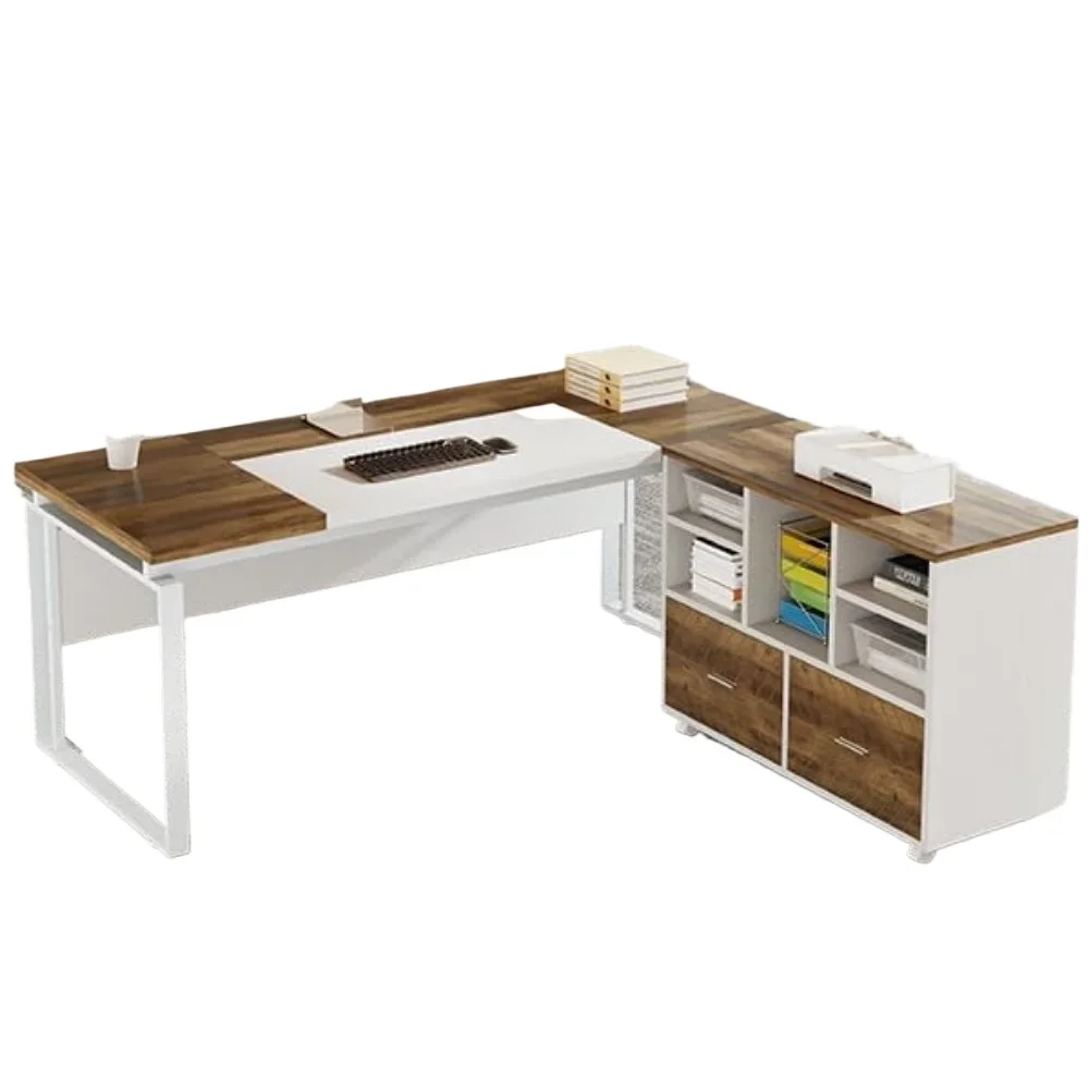 Office Furniture Desk Sets ,L-Shaped Desk With Drawers, 63" Office With File Cabinet, Computer Executive Set