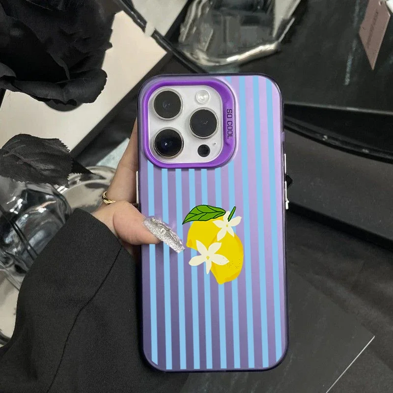 Retro Blue Striped Lemon Phone Case Cover