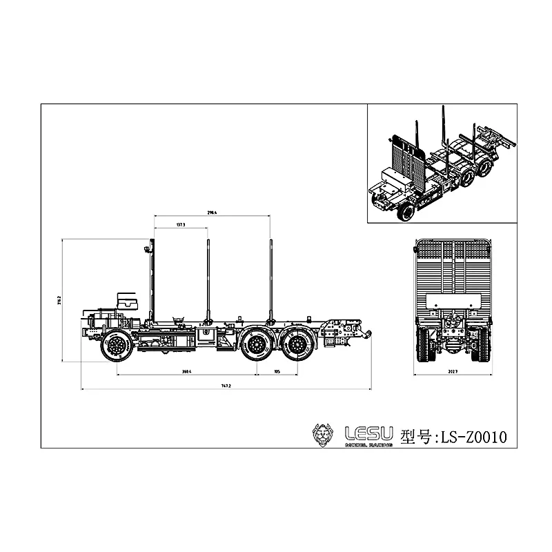 LESU 1/14 Scale FH16 Full Metal Chassis 6*6 for RC Dumper Tipper Timber Truck Model Motor Light With Bucket Toy TH20321 3
