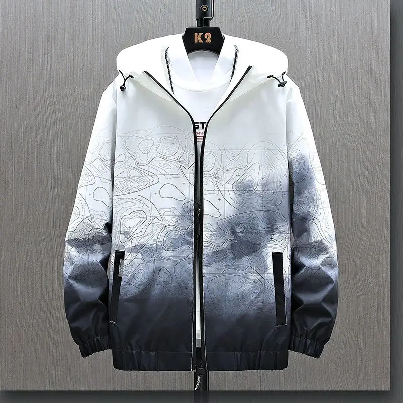 

Long Sleeved Trench Coat Men Harajuku Windbreaker Jackets Hooded Hip-hop Streetwear Zipper Coats with Big Pockets White C37