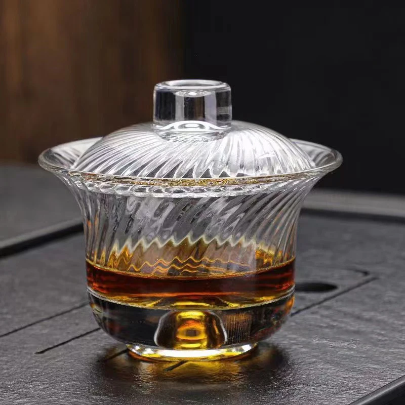Tea Set Willow Pattern Glass Gaiwan Tea Cup Japanese Style Glass Tea Set Kungfu Cup Heat Resistant Office Maker Supplies