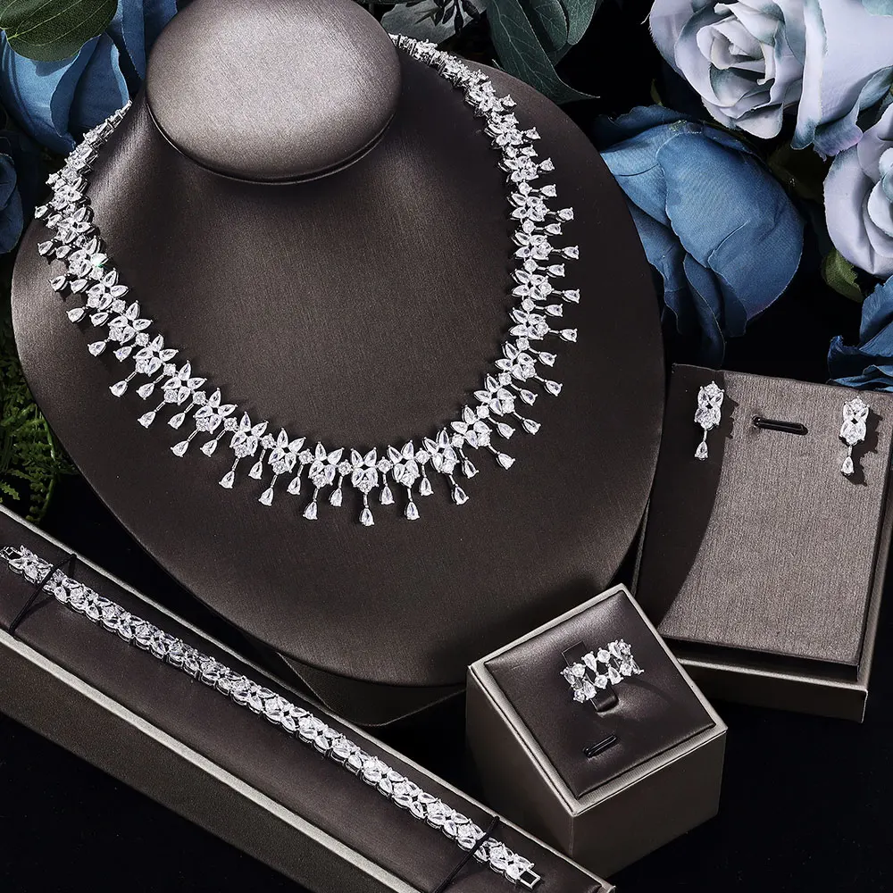 2023 New Luxury 4-piece Women's Wedding Jewelry Set Crystal Necklace Set Nigeria Dubai Jewelry Set 1