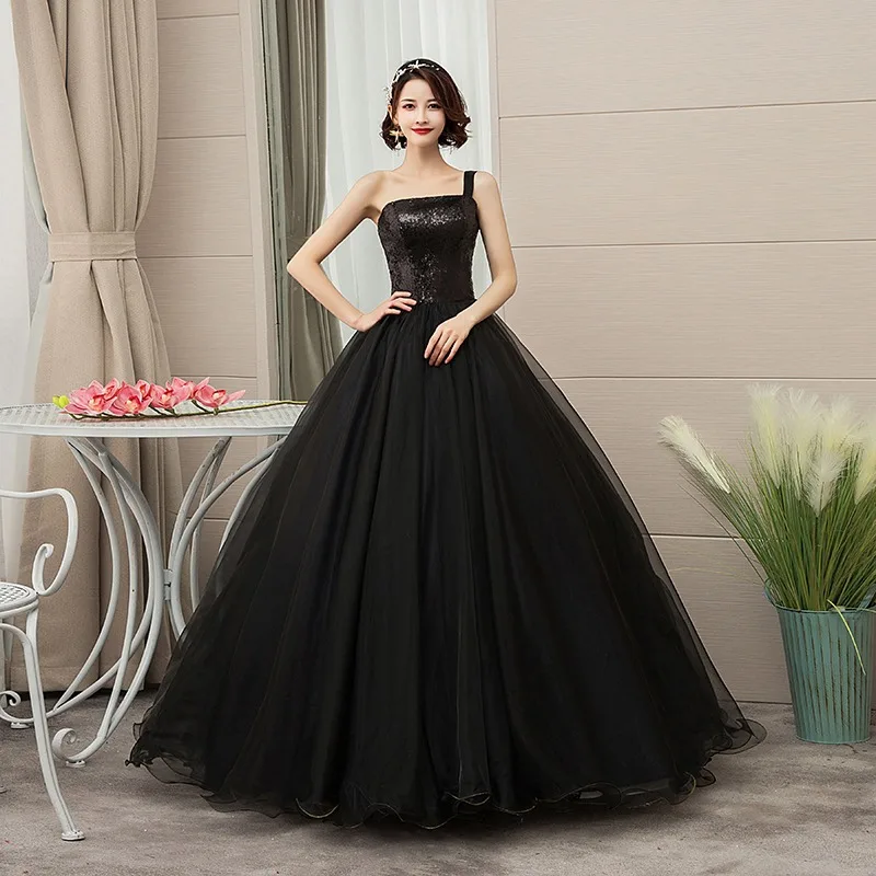 

Черное бальное платье с блестками, платья для Quinceanera, классическое Пышное Платье на Одно Плечо до пола для выпускного вечера, на день рождения, женское платье, корсет