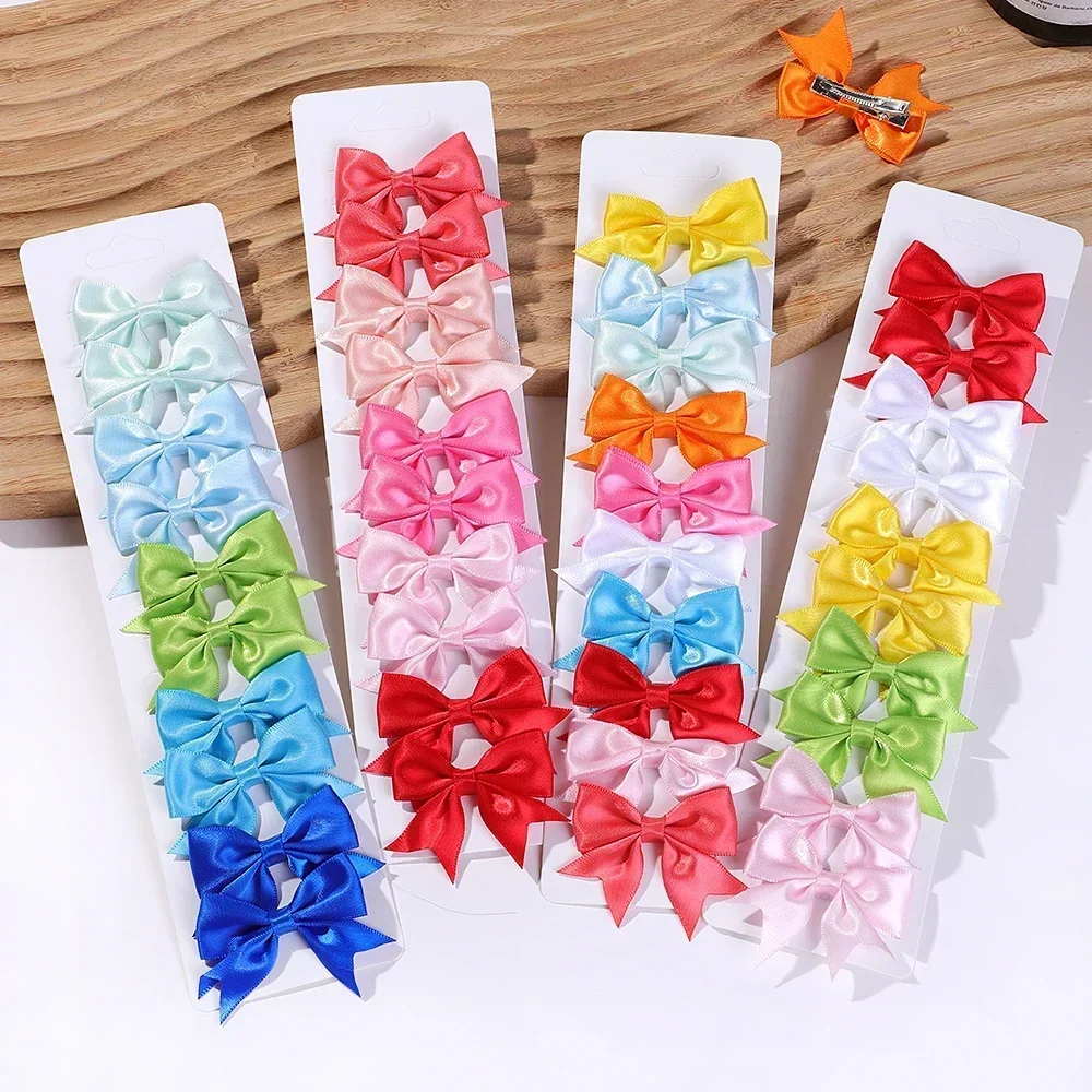 10Pcs Solid BB Hair Clips Cute Bows Girls Ribbon Bowknots