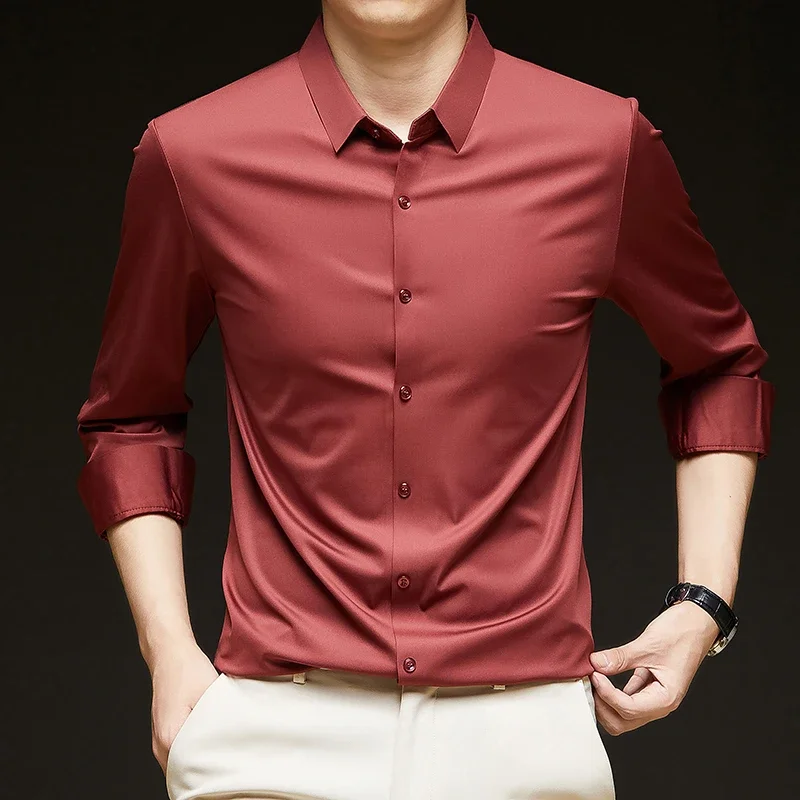Luxurious Ultra-Stretch Slim-Fit Men's Shirt - Silky Business Formal Long-Sleeve for Versatile Wear