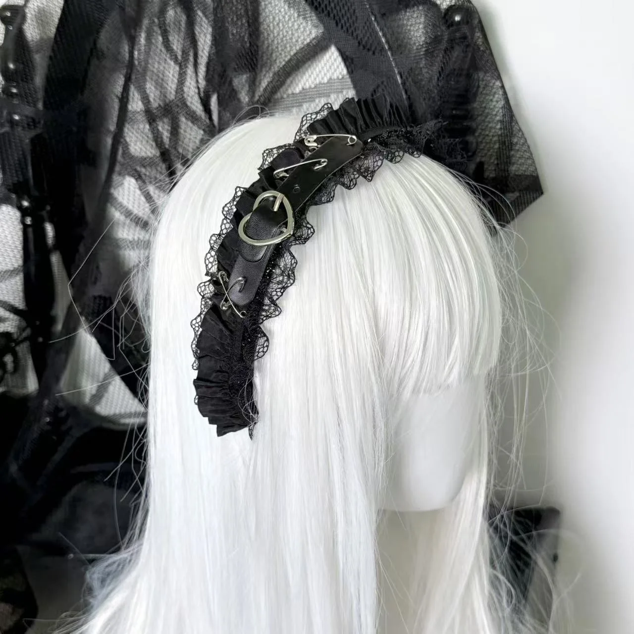 펑크 레이스 러브 버클 가죽 핀 머리띠 로리타 걸스 헤어 밴드 헤어 밴드 후프 휴일 파티 헤어 액세서리 - AliExpress