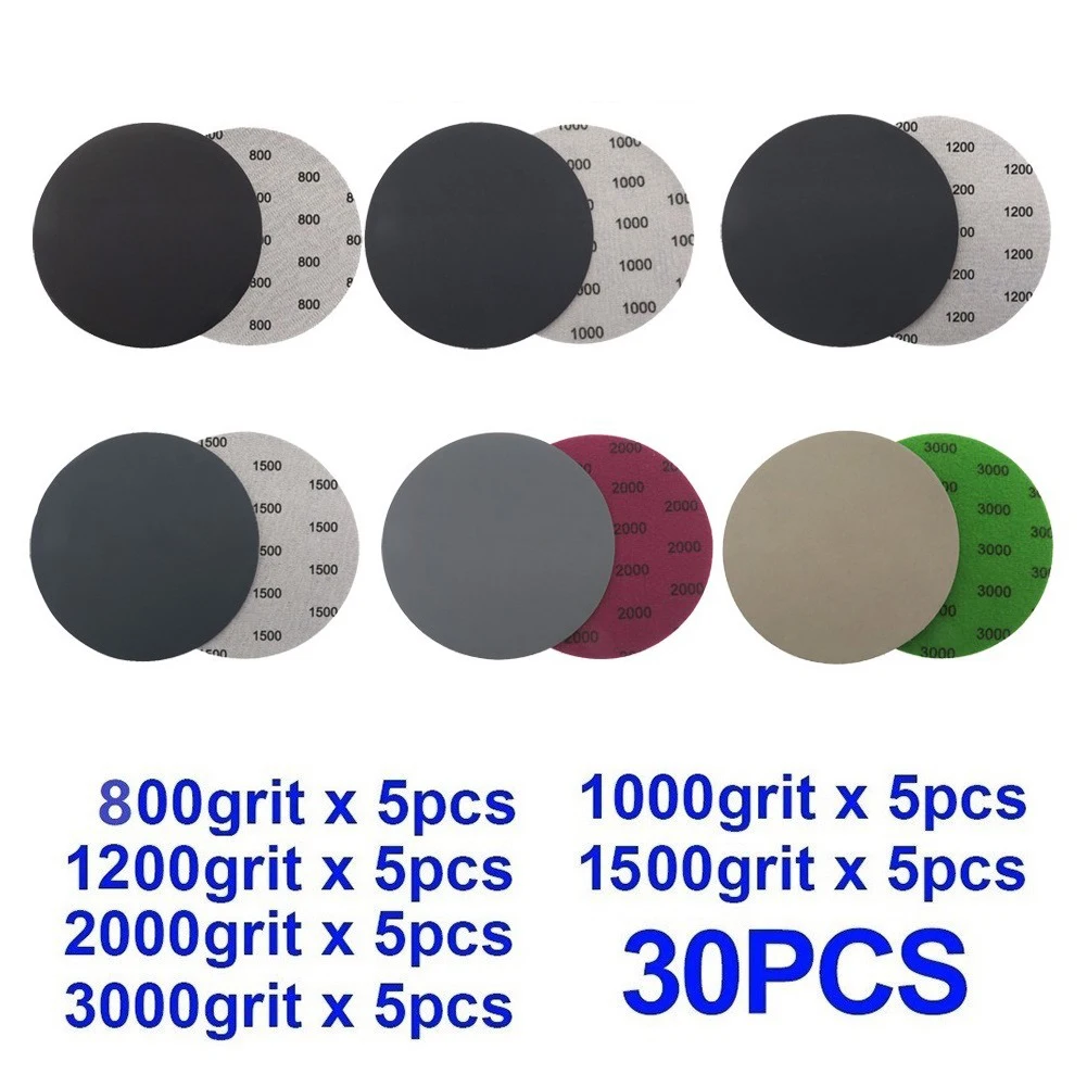 

30pc 5inch 125mm Sanding Discs Hook And Loop Wet/Dry Sandpaper 800 1000 1200 1500 2000 3000grit Grinder Polishing Pad Waterproof